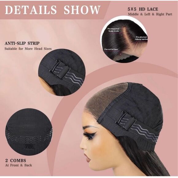 28” Long Human Hair Wig Wavy Front Lace Natural Black Full Glueless - Picture 3 of 10